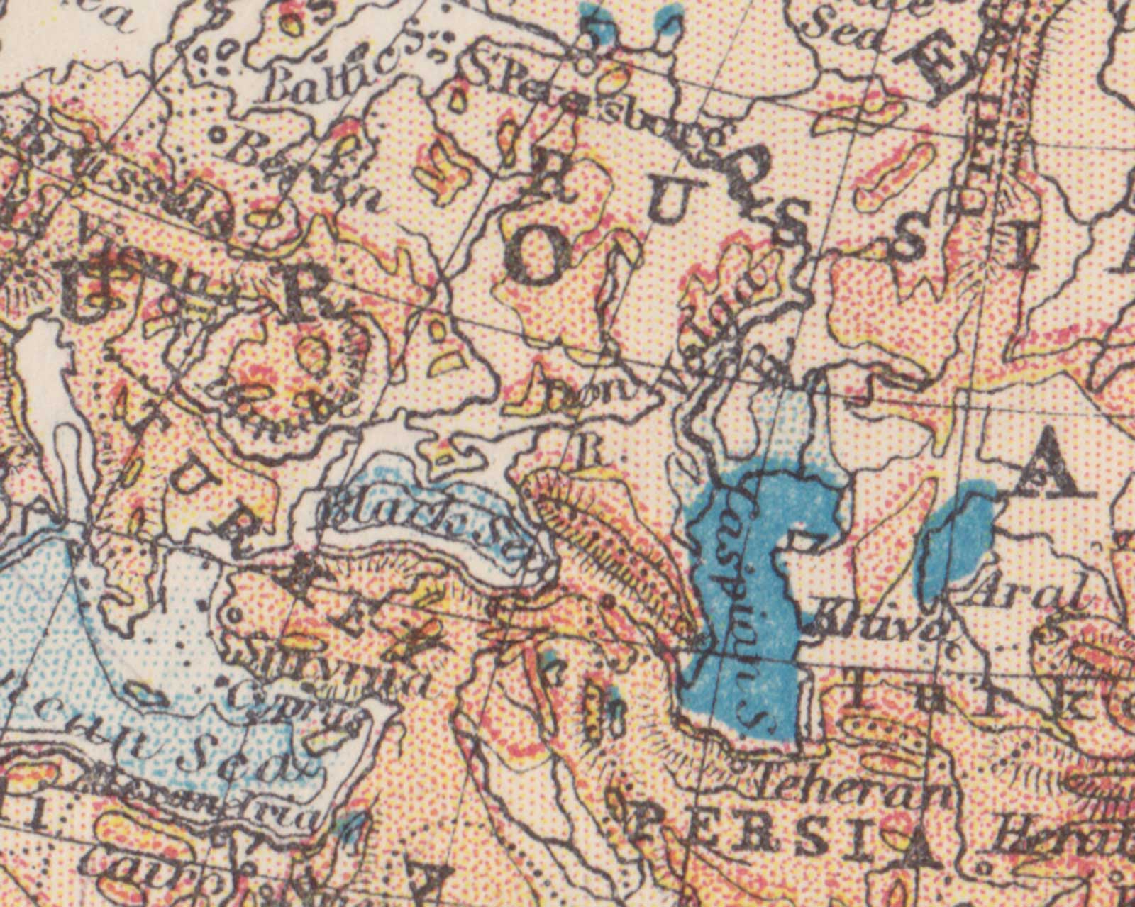 Старинные карты - Карта мира с глубинами и высотами. 1906
